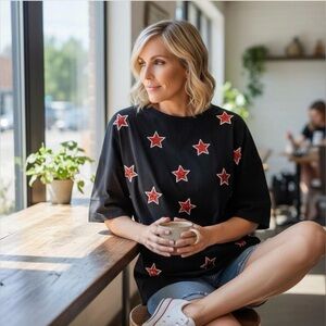 PEACH LOVE CALIFORNIA Sequin star black tunic tee S M L